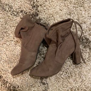 Faux suede self tie ankle boot